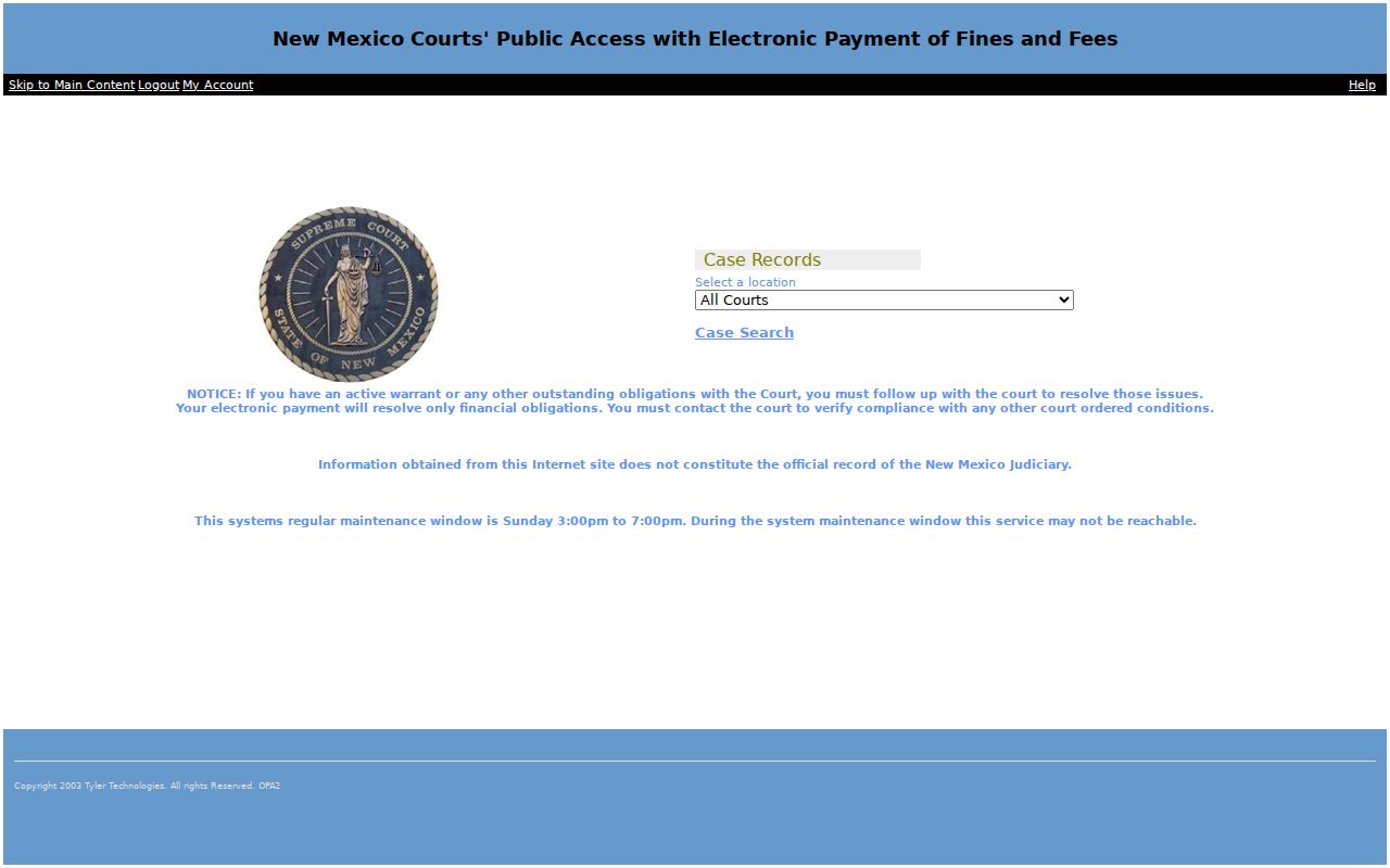 Los Alamos County criminal court case lookup interface