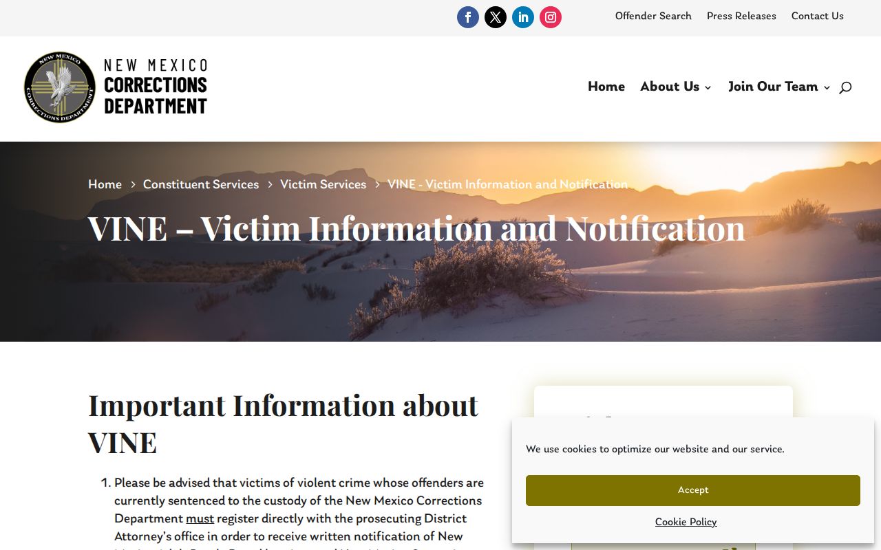 Los Alamos County criminal custody and release notification through VINE